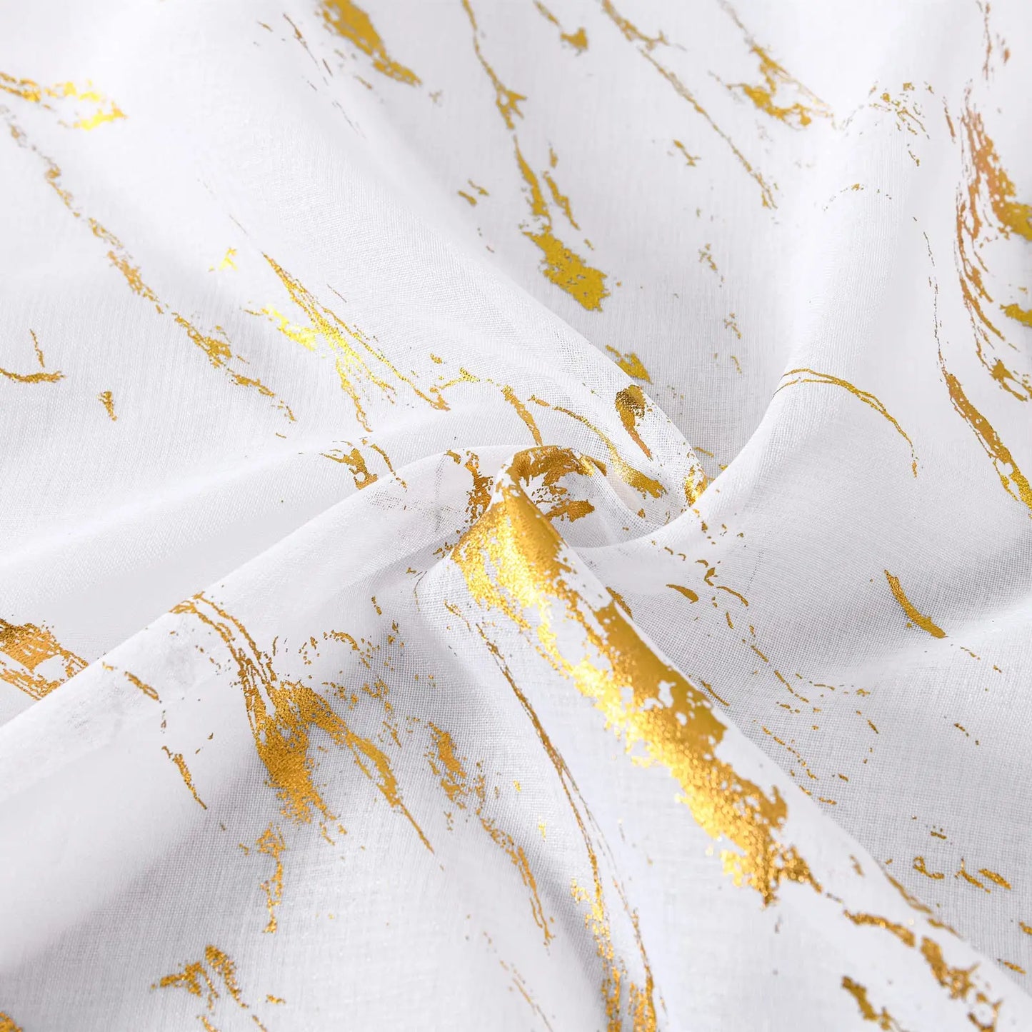 Marble White Sheer Curtains Gold Foil Print Metallic Bronzing, Privacy Window Treatment Decor Abstract Drape for Bedroom Kitchen