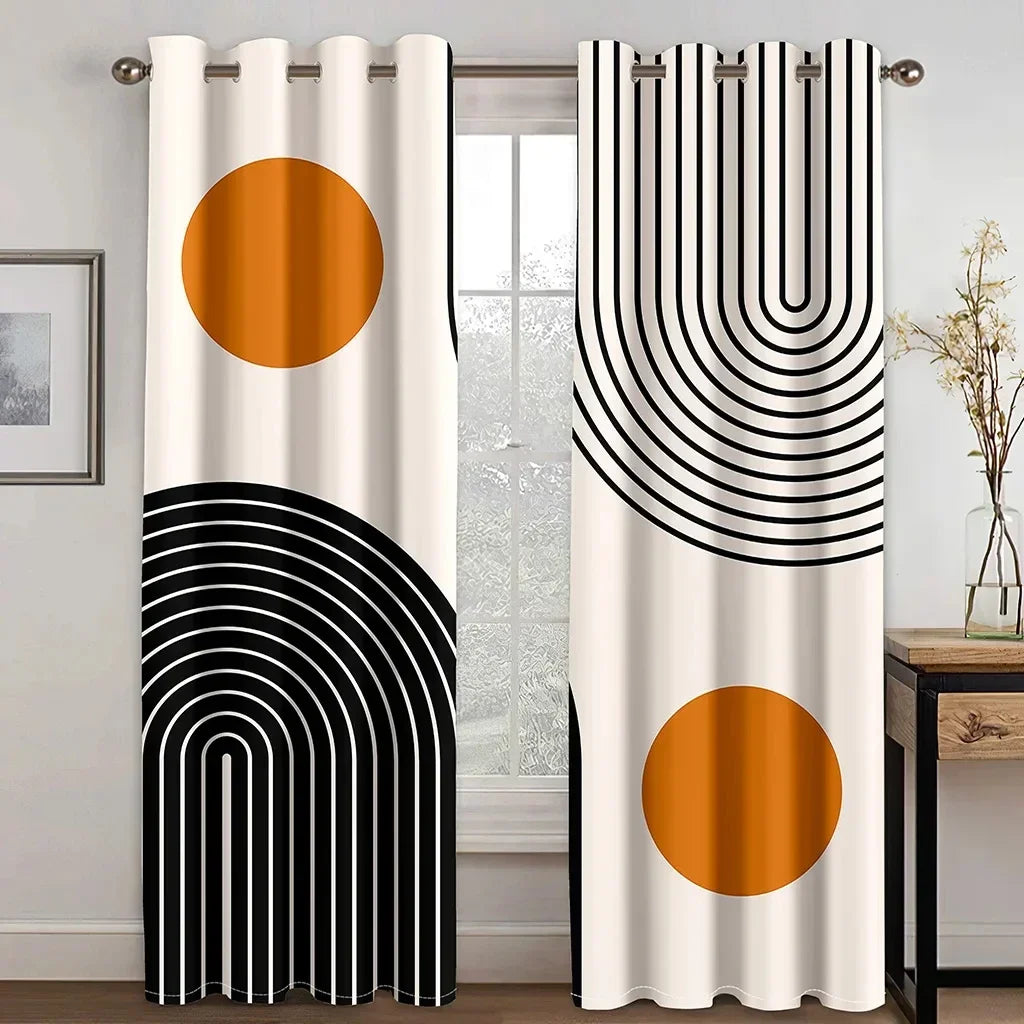 2 Panels Sun Abstract Geometric Design Art Modern Simplicity Semi-blackout Thin Curtains for Window Bedroom cortinas Decor