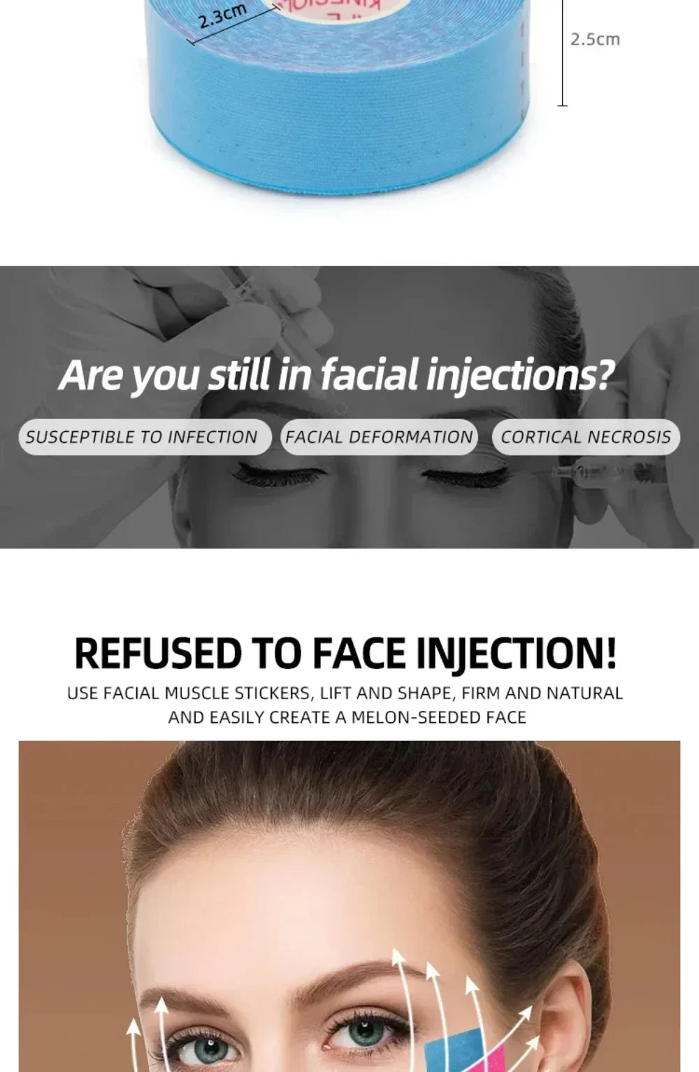 2.5CM x 5M Kinesiology Tape For Face V Line Neck Eyes Lifting Wrinkle Remover Sticker Tape Facial Skin Care Tool Elastic Bandage