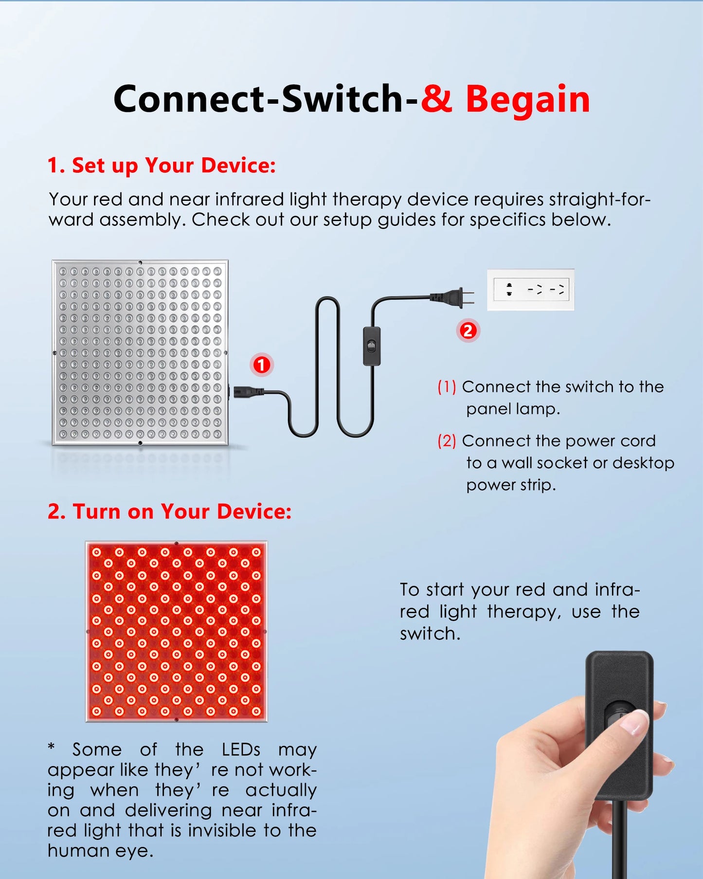 LED Red Light Therapy Panel Lamp for Facial Body Pain