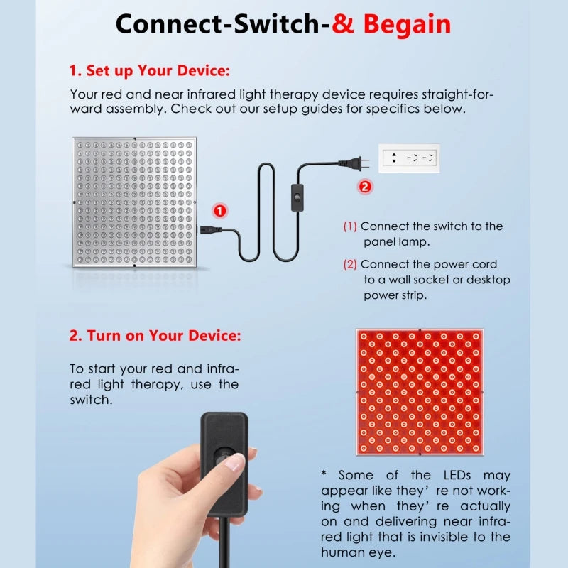 LED Red Light Therapy Panel Lamp for Facial Body Pain