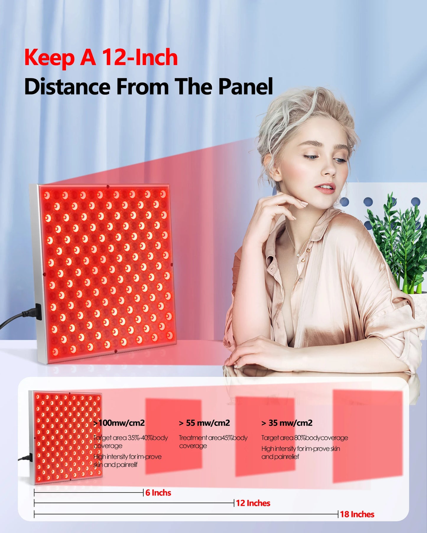 LED Red Light Therapy Panel Lamp for Facial Body Pain