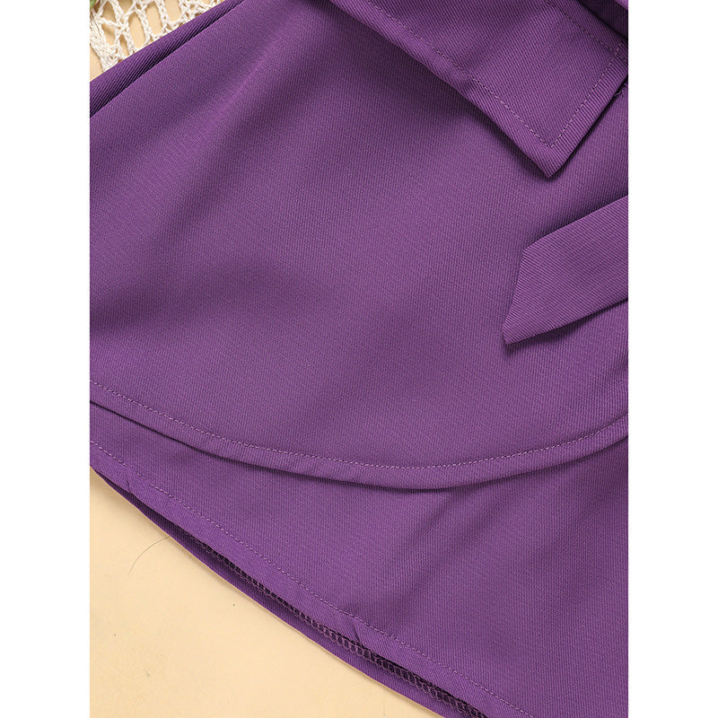 Toddler Girl Purple Rose Print Girls Outfit, Spring Fall Stripe Top With Belt Skirts Set Holiday Going Out Clothes